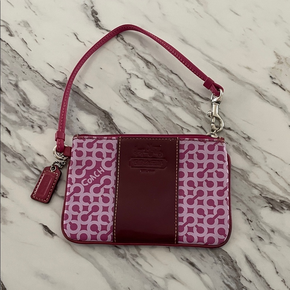 Coach Fuchsia and Maroon Signature Wristlet